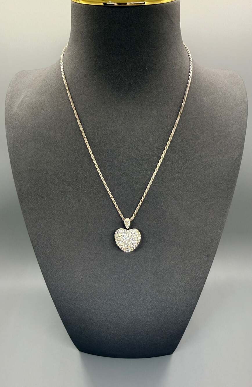 Karizia Italy 925 Silver Rope Chain & Pave Heart Pendant Set 7.4g 16” Necklace - Picture 3 of 16